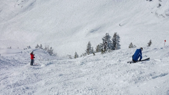 skiing moguls on steeps
